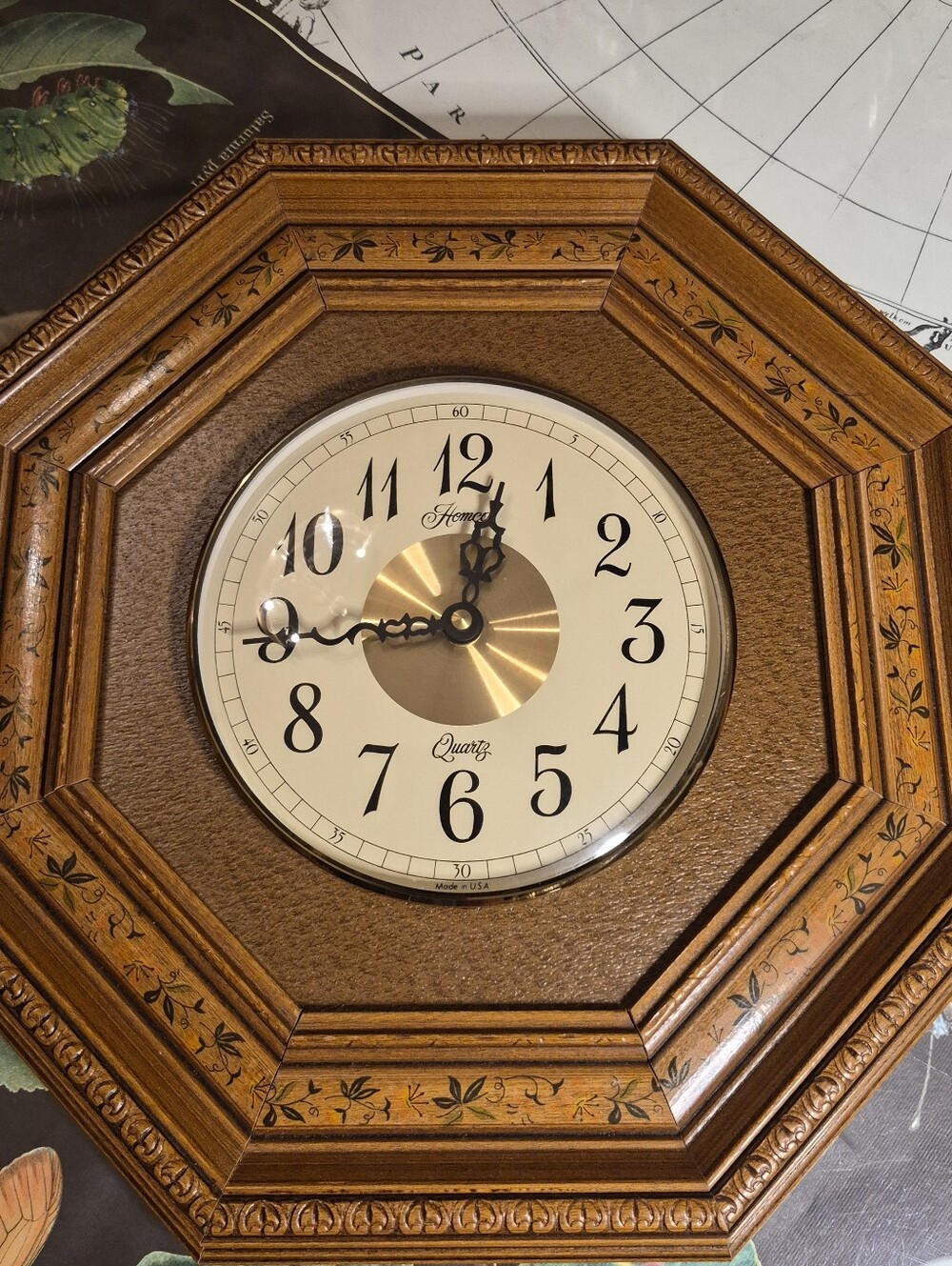 Oak Octagonal Wall Clock in Brown HOMCO
